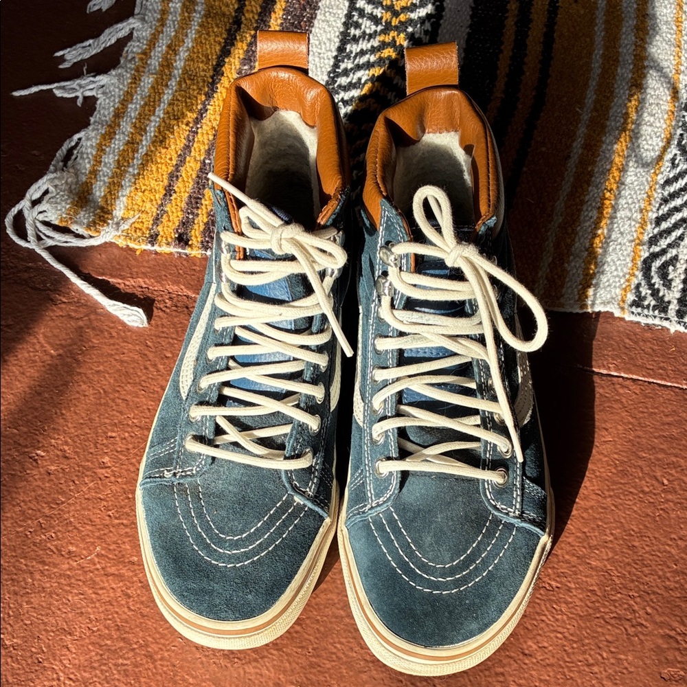 Vans Blue and Tan High-Top Sneakers